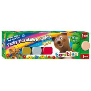 Farby plakatowe Bambino, duże słoiczki 20ml 12 kolorów