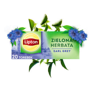 Herbata zielona Lipton Green Tea, ekspresowa, 20 torebek ze sznureczkami z nutą earl grey