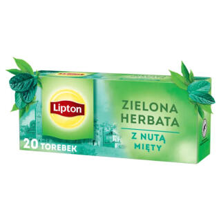 Herbata zielona Lipton Green Tea, ekspresowa, 20 torebek ze sznureczkami z nutą mięty