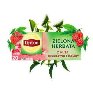 Herbata zielona Lipton Green Tea, ekspresowa, 20 torebek ze sznureczkami z nutą truskawki i maliny