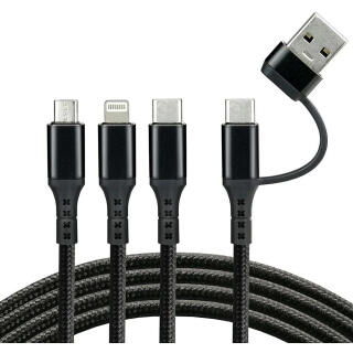 Kabel USB typ C / typ A EverActive, przejście na USB C, microUSB i Lightning czarny w oplocie 1,2 metra