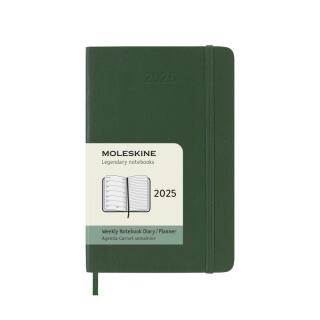 Kalendarz książkowy 2025 Moleskine, format P 9x14cm, rozkład tygodniowy, oprawa miękka myrtle green