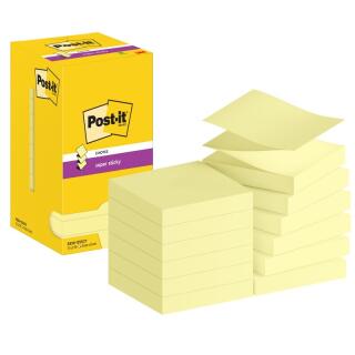 Karteczki harmonijkowe Post-it Z-Notes Super sticky 76x76 mm zestaw bloczków żółtych z dyspenserem 12 x 90 karteczek