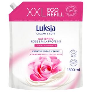 Mydło w płynie Luksja Creamy 1500 ml, zapas uzupełniający Eco Refill róża i proteiny mleka