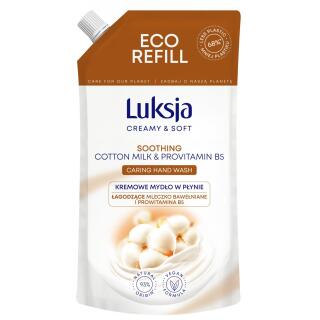 Mydło w płynie Luksja Creamy 400 ml, zapas uzupełniający Eco Refill mleczko bawełniane i B5