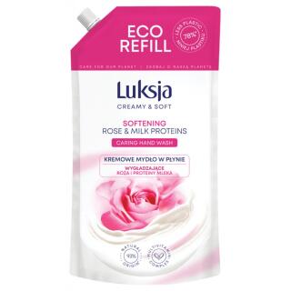 Mydło w płynie Luksja Creamy 900 ml, zapas uzupełniający Eco Refill len i mleczko ryżowe