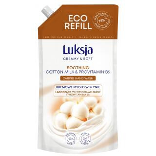 Mydło w płynie Luksja Creamy 900 ml, zapas uzupełniający Eco Refill mleczko bawełniane i B5