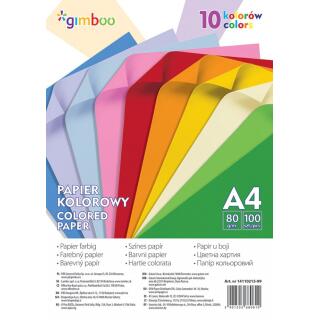 Papier xero kolorowy Gimboo A4/80g, miks kolorów neonowych 10 x 10 kolorów