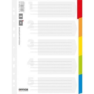 Przekładki laminowane z kolorowymi indeksami Office Productsq A4, 5 kolorów, kartonowe z kartą opisową 5 + 1 kart