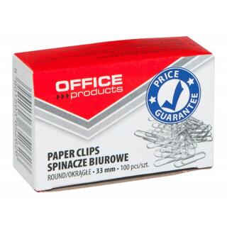 Spinacze metalowe Office Products, okrągłe, w kartoniku 33mm