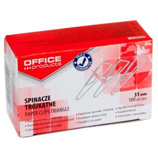 Spinacze metalowe Office Products, trójkątne, w kartoniku 100 sztuk 31 mm