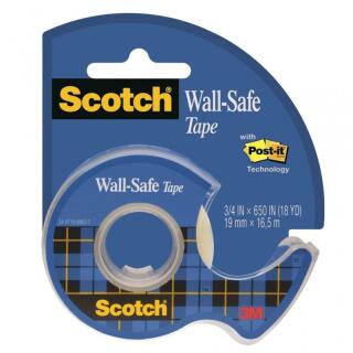 Taśma klejąca Scotch Wall-Safe, transparentna niewidoczna, nie niszczy malowanych ścian 19 mm x 16,5 m