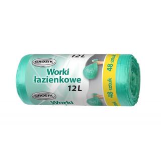 Worki łazienkowe na odpady Grosik, bez wiązania, zielone 12L x 48 sztuk