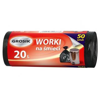 Worki na odpady Grosik, czarne do małych koszy 20L x 50 sztuk