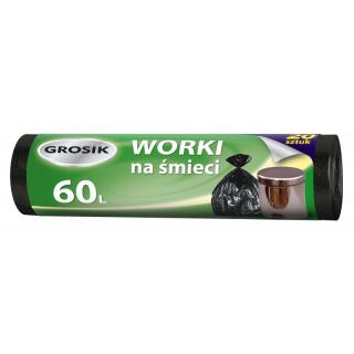 Worki na odpady Grosik, czarne do średnich koszy 60L x 20 sztuk