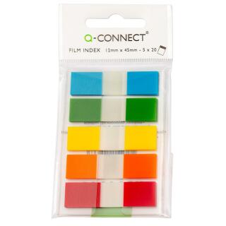 Zakładki indeksujące Q-Connect, 12x45mm, foliowe paski 5 kolorów x 20 sztuk