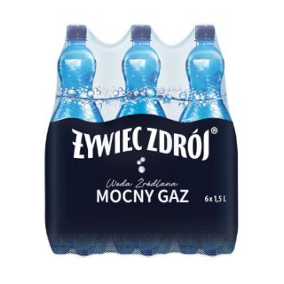 Żywiec Zdrój 1,5L x 6 sztuk, woda źródlana w butelkach PET, Mocny Gaz gazowana - Mocny Gaz