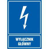 Znak piktogram tabliczka TDC, z napisem: "Wyłącznik główny"