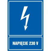 Znak tabliczka pikrogram TDC, z napisem: "Napięcie 230V"